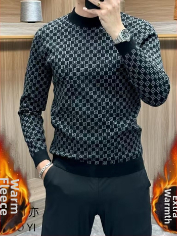 Jesenka visoke kvalitete muški džemper s okruglim izrezom, casual stil, topao flekse, svestran osnovni gornji dio, ekstra velika veličina