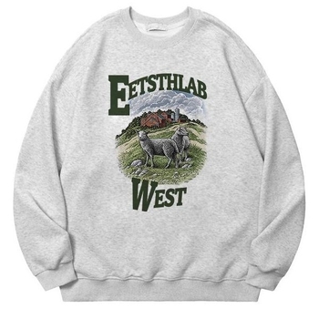Bijeli ženski sweatshirt u američkom retro stilu, debeli flis unutrašnjost, zimcka ležerna silueta, okrugli izrez, velika veličina, hongkonški retro šik