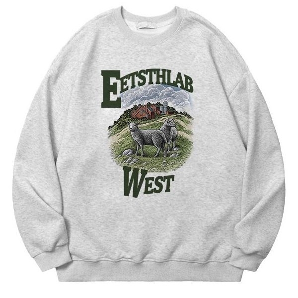 Bijeli ženski sweatshirt u američkom retro stilu, debeli flis unutrašnjost, zimcka ležerna silueta, okrugli izrez, velika veličina, hongkonški retro šik