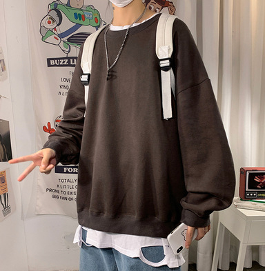 Muški hooded sweatshirt s kružnim izrezom, slobodan kroj, poliester, zimsko nošenje, dugi rukav