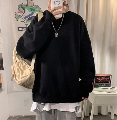 Muški hooded sweatshirt s kružnim izrezom, slobodan kroj, poliester, zimsko nošenje, dugi rukav