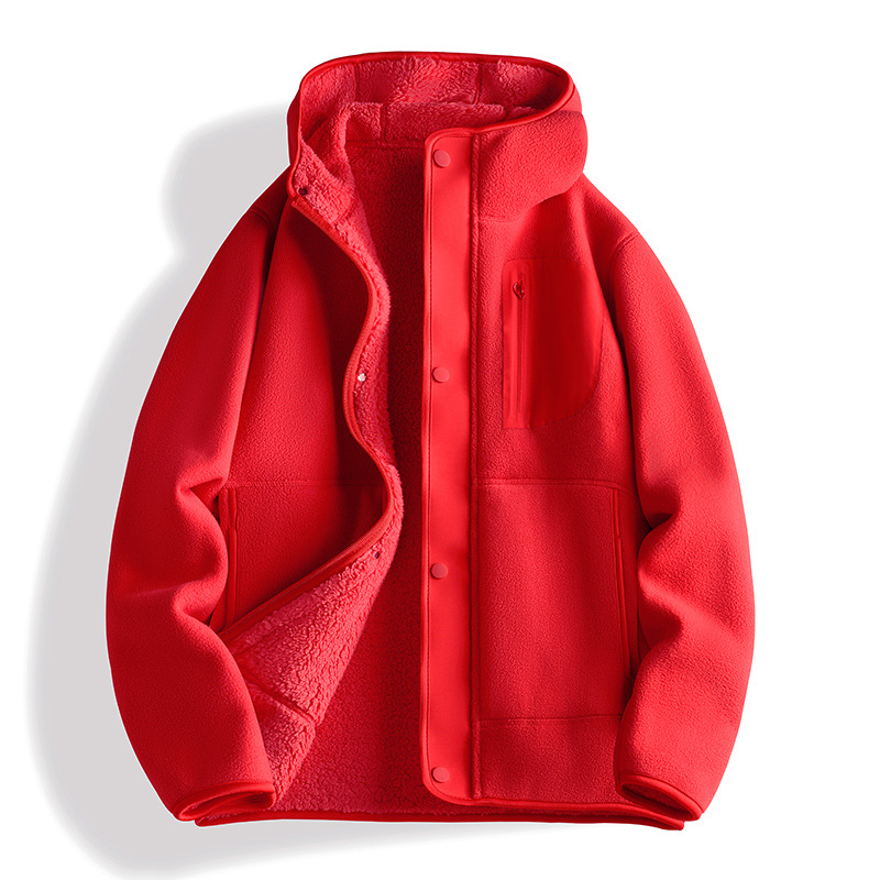 Unisex kapucēts flīsa kardigans ar dubultu velūra iekšpusi, bieza poliestera flīse