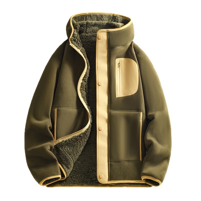 Unisex kapucēts flīsa kardigans ar dubultu velūra iekšpusi, bieza poliestera flīse