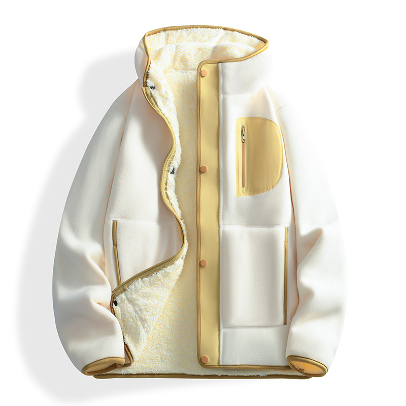 Unisex kapucēts flīsa kardigans ar dubultu velūra iekšpusi, bieza poliestera flīse