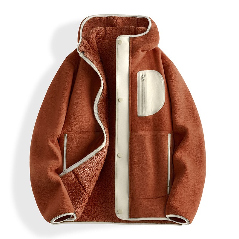 Unisex kapucēts flīsa kardigans ar dubultu velūra iekšpusi, bieza poliestera flīse