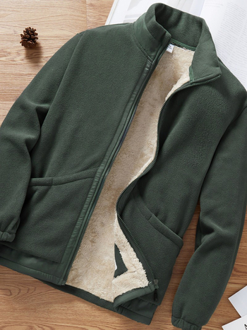 Унисекс поларено яке стил кардиган, стойкова яка, полиестерна материя и подплата, дишащо, за пролет, есен и зима