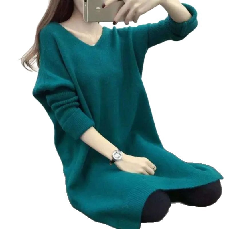Ljubičasti V-izrez oversize ženski džemper, Plus Size, srednje duljine, pokriva bokove, pleteni