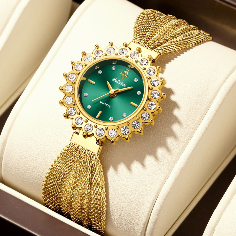 Női karóra napvirág mintával, mechanikus mozgás Chenlong 68; kijelző: kezek + számjegyek; ásványi edzett üveg; csavaros korona