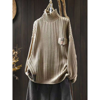 Patchwork pulóver, magas gallér, raglán ujjak, laza szabás, pamut fonalból készült