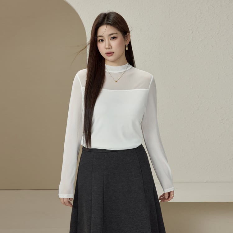 Adīts džemperis ar režģa tekstūru un puse augstu kaklu, garas piedurknes, vidēja biezuma, sievietēm, ziemas 2024