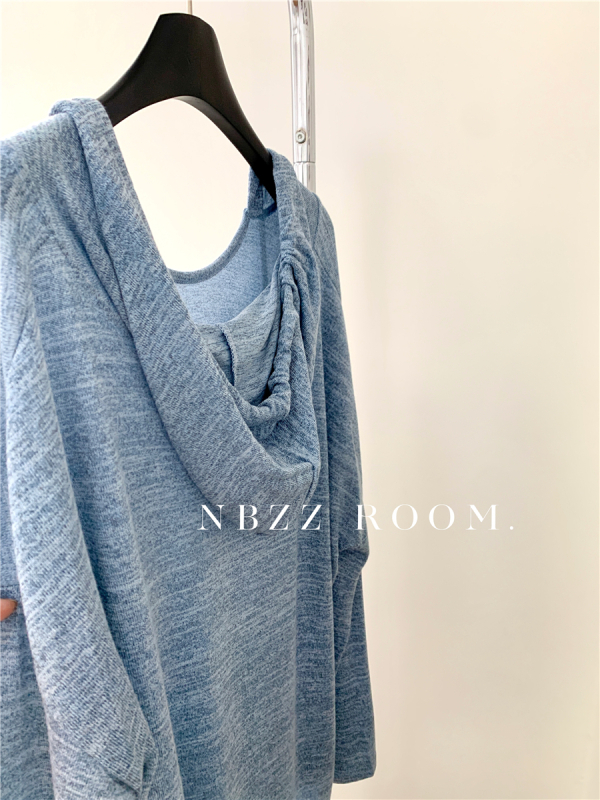 Плетен топ с качулка, корейски стил, свободен крой, дълги ръкави, есен 2024