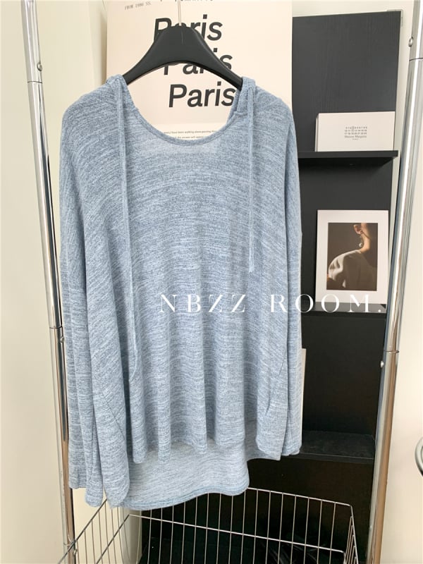 Плетен топ с качулка, корейски стил, свободен крой, дълги ръкави, есен 2024