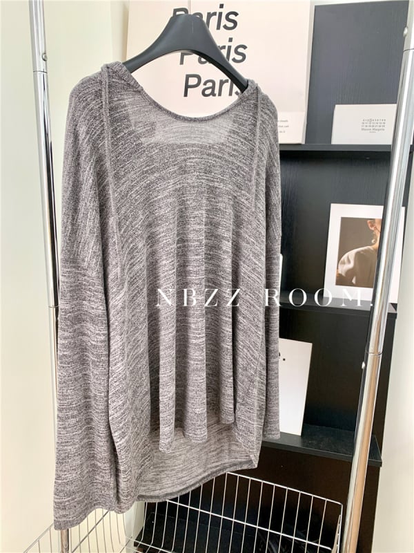 Плетен топ с качулка, корейски стил, свободен крой, дълги ръкави, есен 2024