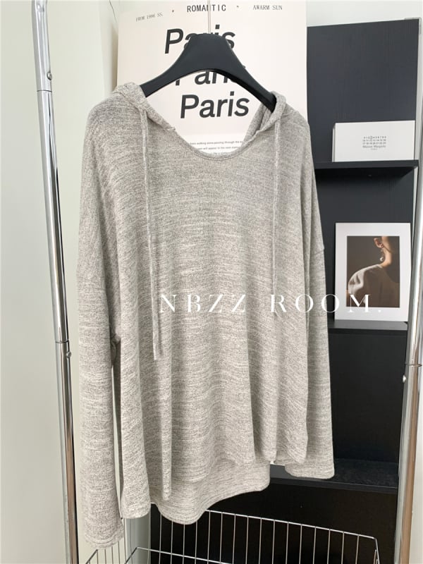 Плетен топ с качулка, корейски стил, свободен крой, дълги ръкави, есен 2024