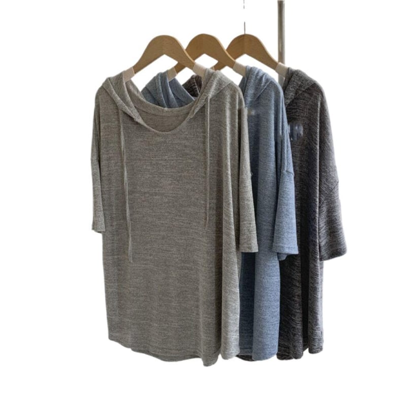 Плетен топ с качулка, корейски стил, свободен крой, дълги ръкави, есен 2024