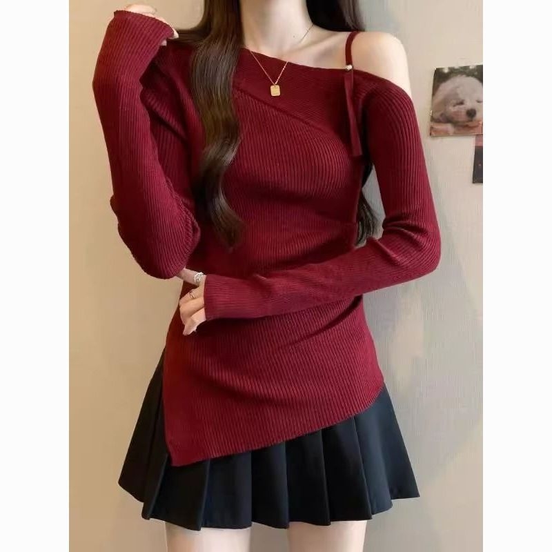 Тениска с плетен дизайн за есенно-зимно време, вискозна материя, без ръкави, бродерия, оверсайз кройка, яка с една линия, къс модел (дължина 40–50 см)