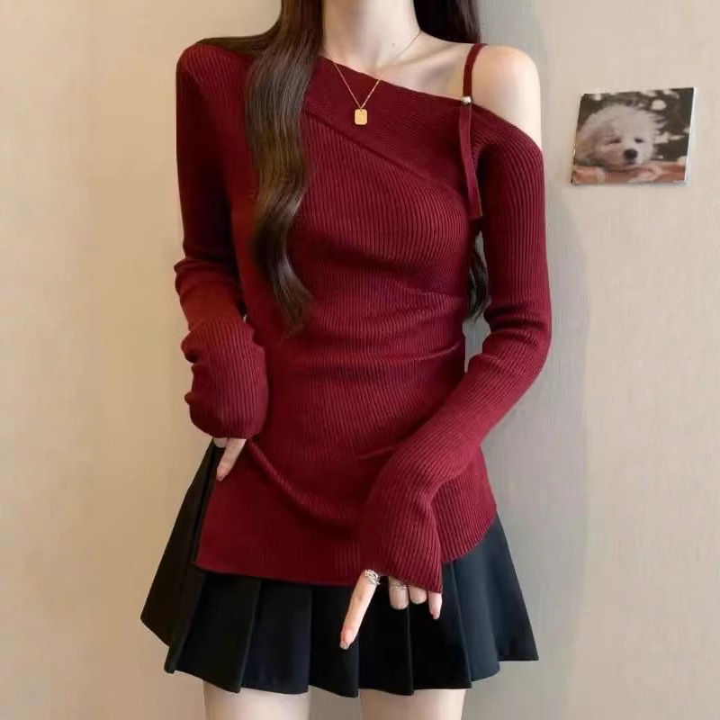 Тениска с плетен дизайн за есенно-зимно време, вискозна материя, без ръкави, бродерия, оверсайз кройка, яка с една линия, къс модел (дължина 40–50 см)