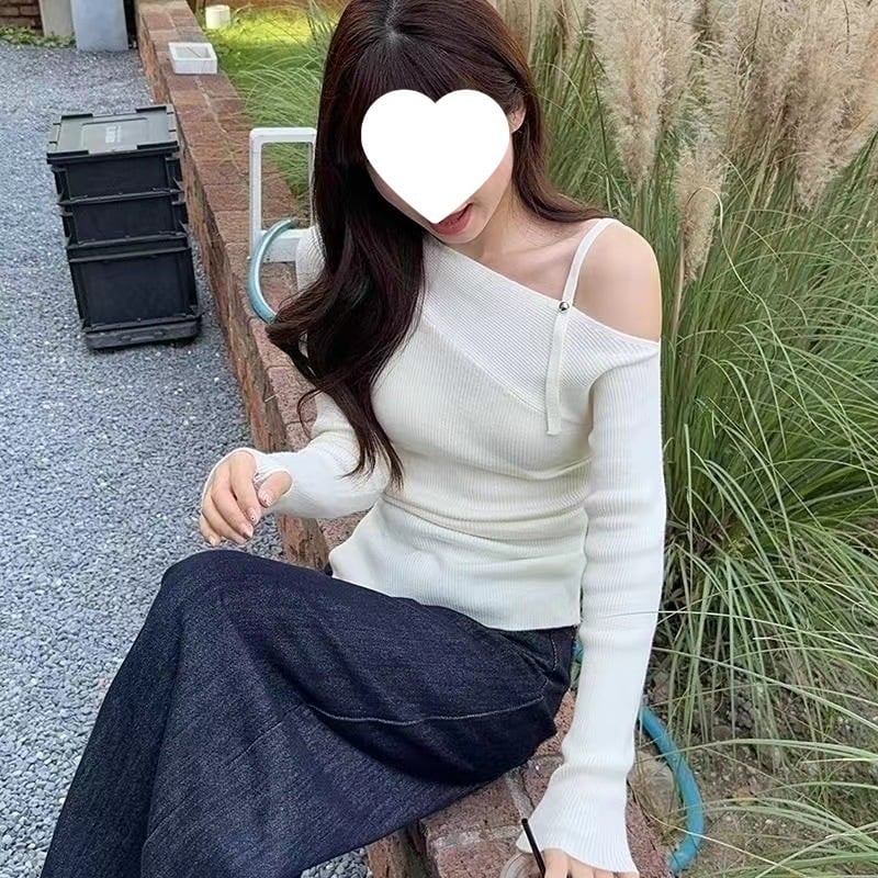 Тениска с плетен дизайн за есенно-зимно време, вискозна материя, без ръкави, бродерия, оверсайз кройка, яка с една линия, къс модел (дължина 40–50 см)