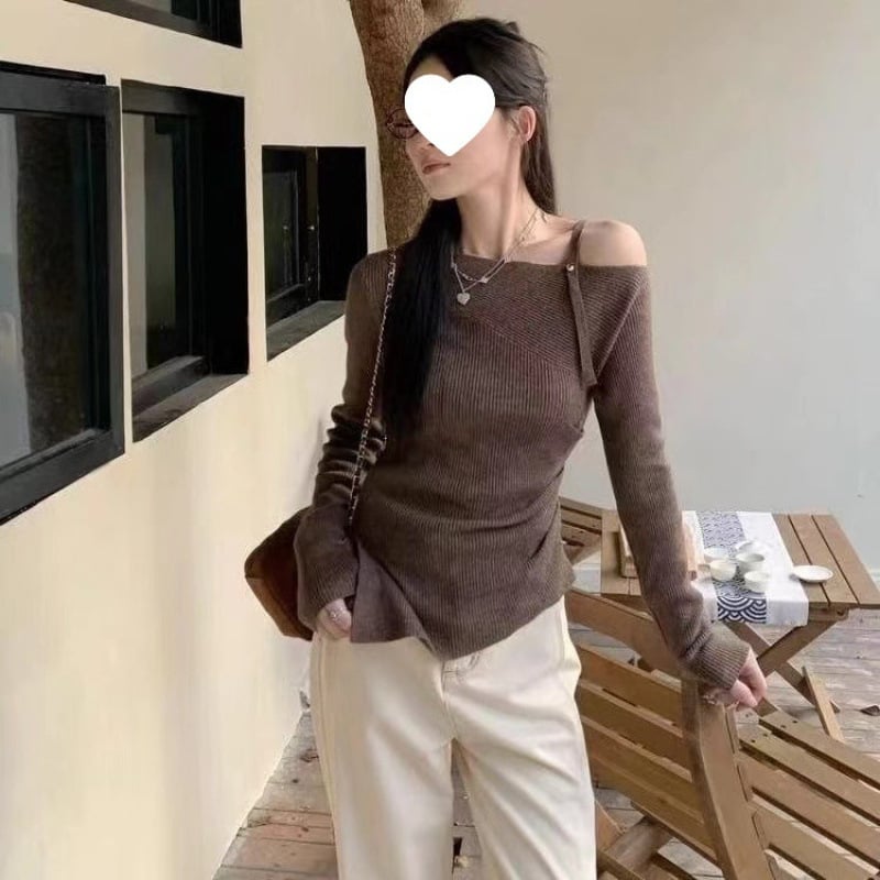 Тениска с плетен дизайн за есенно-зимно време, вискозна материя, без ръкави, бродерия, оверсайз кройка, яка с една линия, къс модел (дължина 40–50 см)