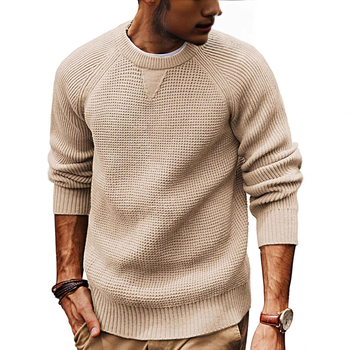 Vīriešu britiskā stila smags adīts džemperis, brīvs piegriezums, apaļš kakla izgriezums, garas piedurknes, akrila šķiedras maisījums