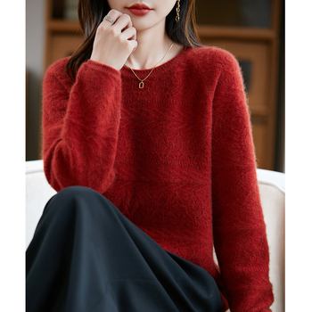 Sieviešu vilnas adījums ar atvērtu rakstu, brīvs siluets, garas piedurknes, bez kakla, etniski literārais retro stils, 95%+ vilna, vidēja biezums