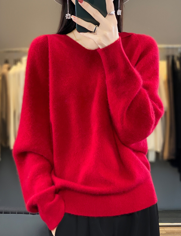 Ženski pleteni džemper s kapuljačom i raglan rukavima, batwing stil, široka silueta, mješavina vune i vlakana, jesen-zima
