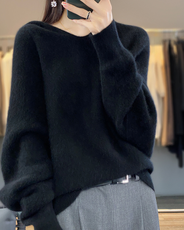 Ženski pleteni džemper s kapuljačom i raglan rukavima, batwing stil, široka silueta, mješavina vune i vlakana, jesen-zima
