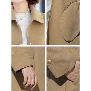 Sieviešu poliestera mētelis, rudens 2025, pilsētas darba stils, vienkrāsains, >95% poliestera saturs, augstas temperatūras apstrāde