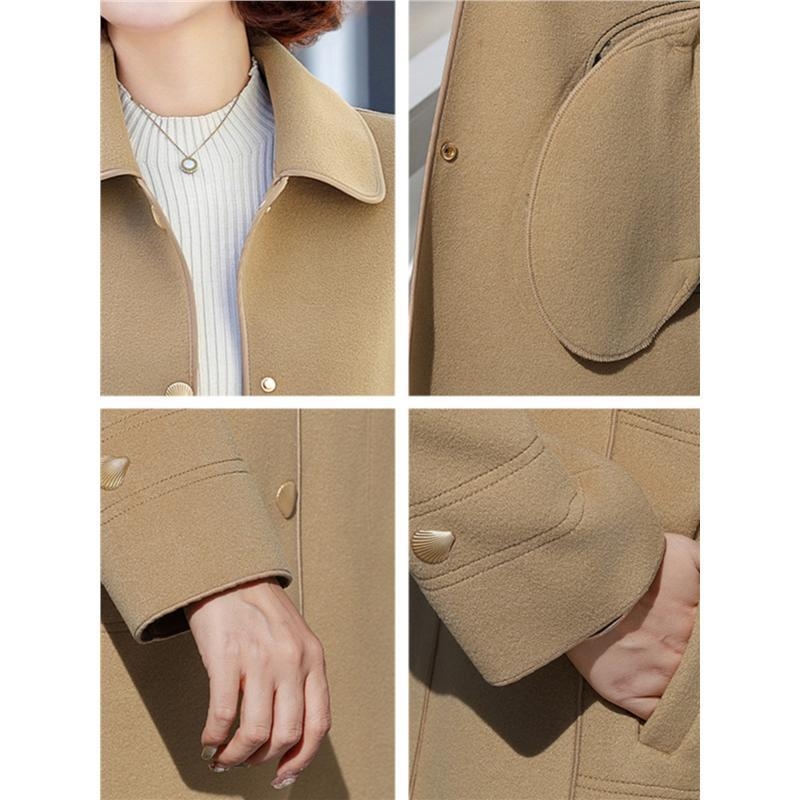 Sieviešu poliestera mētelis, rudens 2025, pilsētas darba stils, vienkrāsains, >95% poliestera saturs, augstas temperatūras apstrāde