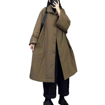 Medvilninis švarkas su užpildymu, ilgas, laisvas kirpimo linija, polo apykaklė, priekinė sagos su sagtimis