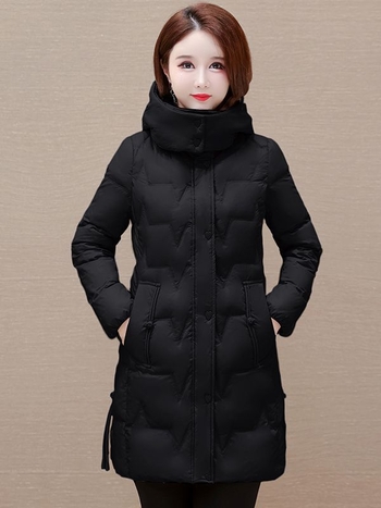 Női tollkabát kapucnival, középtávú hossz (65–80 cm), slim-fit szabás, poliészter, fehér kacsa toll, kasmír 51–55%