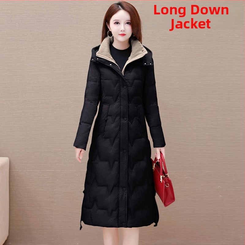 Női tollkabát kapucnival, középtávú hossz (65–80 cm), slim-fit szabás, poliészter, fehér kacsa toll, kasmír 51–55%