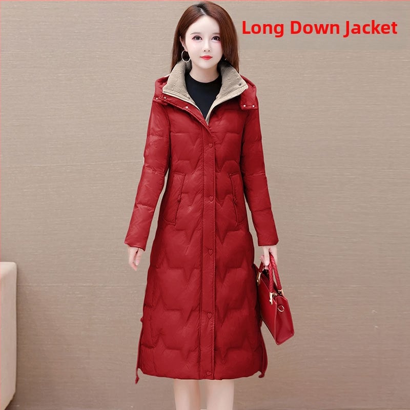 Női tollkabát kapucnival, középtávú hossz (65–80 cm), slim-fit szabás, poliészter, fehér kacsa toll, kasmír 51–55%