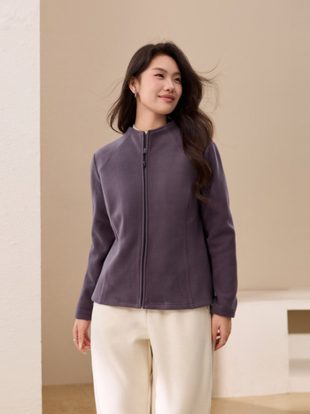 Poliestera flīsa kardigans ar apaļu kaklu, garām piedurknēm, rāvējslēdzējs, šaurs piegriezums (Ziema 2025) – Elegants ikdienas stils