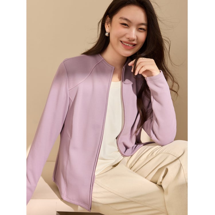 Poliestera flīsa kardigans ar apaļu kaklu, garām piedurknēm, rāvējslēdzējs, šaurs piegriezums (Ziema 2025) – Elegants ikdienas stils