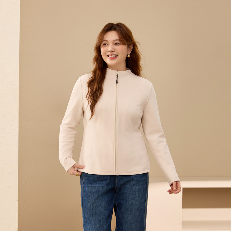 Poliestera flīsa kardigans ar apaļu kaklu, garām piedurknēm, rāvējslēdzējs, šaurs piegriezums (Ziema 2025) – Elegants ikdienas stils