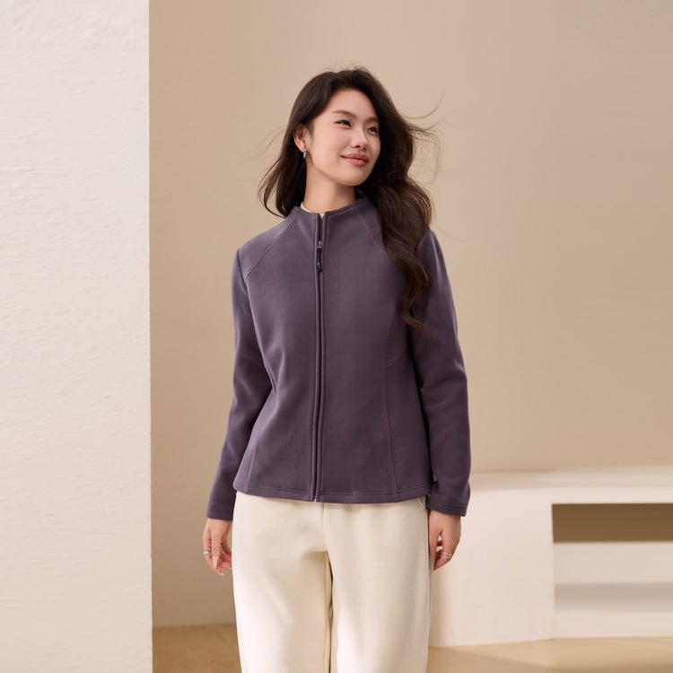 Poliestera flīsa kardigans ar apaļu kaklu, garām piedurknēm, rāvējslēdzējs, šaurs piegriezums (Ziema 2025) – Elegants ikdienas stils