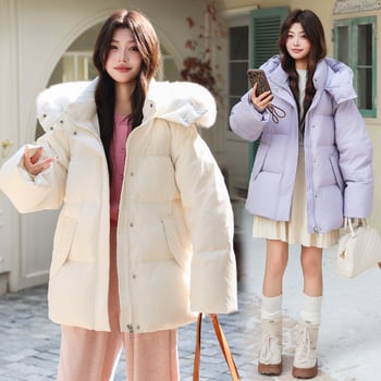 Női tollkabát rókafarokos gallérral, kapucnival, középhosszú 65–80 cm, raglán ujjak, cipzár, 101–200 g fehér kacsa tollal töltve, poliészter anyag, téli 2025