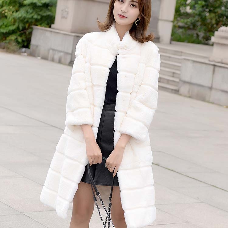 Ilgas moterų kailio imitacijos paltas su aukštu apykakle, miesto stiliaus, ruduo 2023