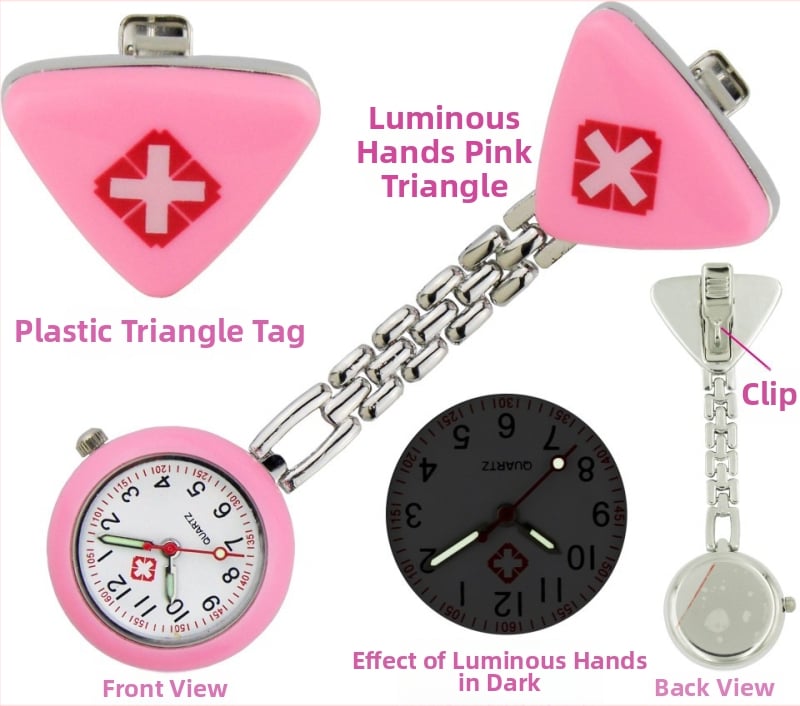 Триъгълен фоб часовник за медицински сестри със светещ циферблат, кварцов механизъм, за жени