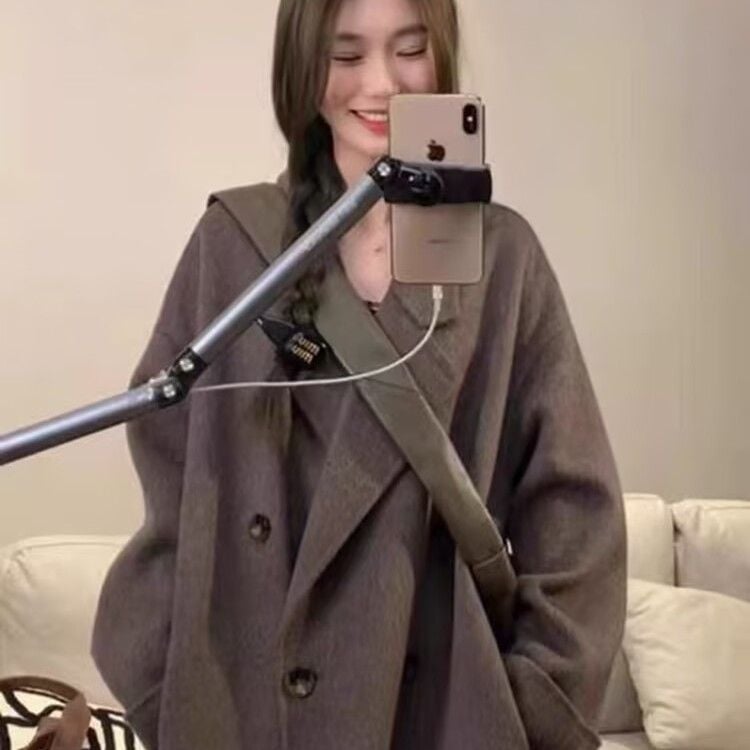 Chenille jaka, īss garums, brīvs cocoon siluets, 3/4 piedurknes, žakete tips apkakle