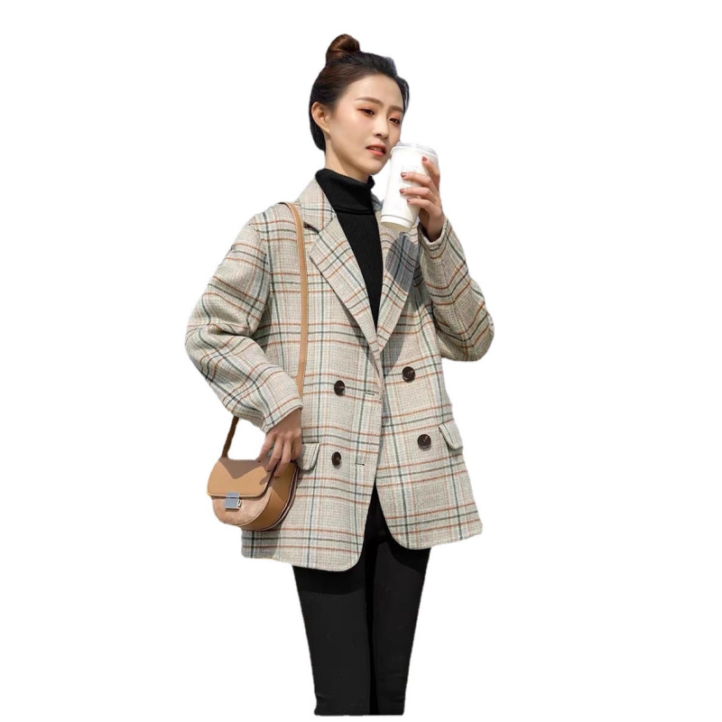 Γυναικείο μάλλινο παλτό, φαρδύ, V-λαιμό, διπλής σειράς κουμπιά, μήκος 50–65 εκ.