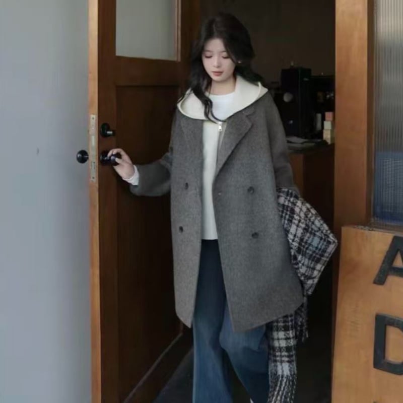 Γυναικείο παλτό Chenille, κοντό χαλαρό μήκος, μίγμα Spandex, ιαπωνικό/κορεατικό casual στυλ, γιακά σακάκι, μήκος 40–50 cm