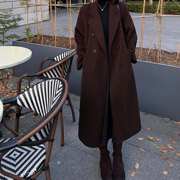 Γυναικείο διπλής όψης μάλλινο παλτό, μεσαίου μήκους, κορεατικού στυλ, εφαρμοστή γραμμή