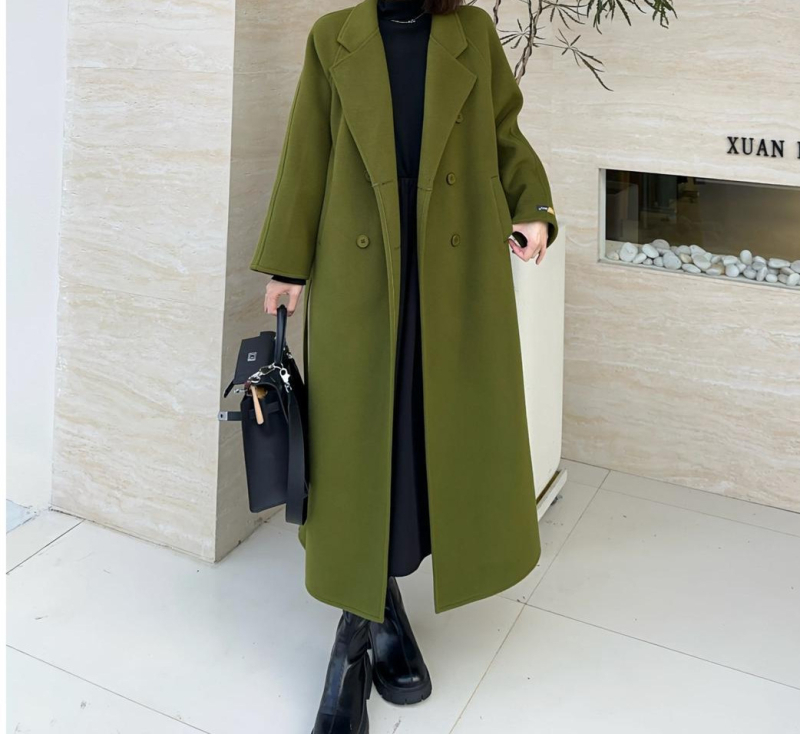 Γυναικείο διπλής όψης μάλλινο παλτό, μεσαίου μήκους, κορεατικού στυλ, εφαρμοστή γραμμή