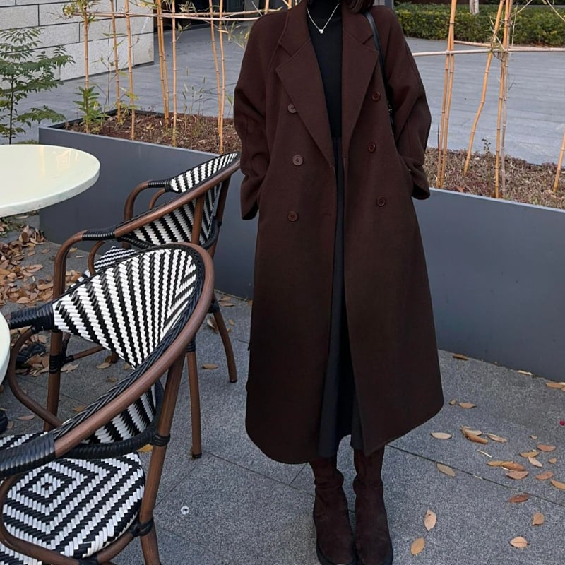 Γυναικείο διπλής όψης μάλλινο παλτό, μεσαίου μήκους, κορεατικού στυλ, εφαρμοστή γραμμή