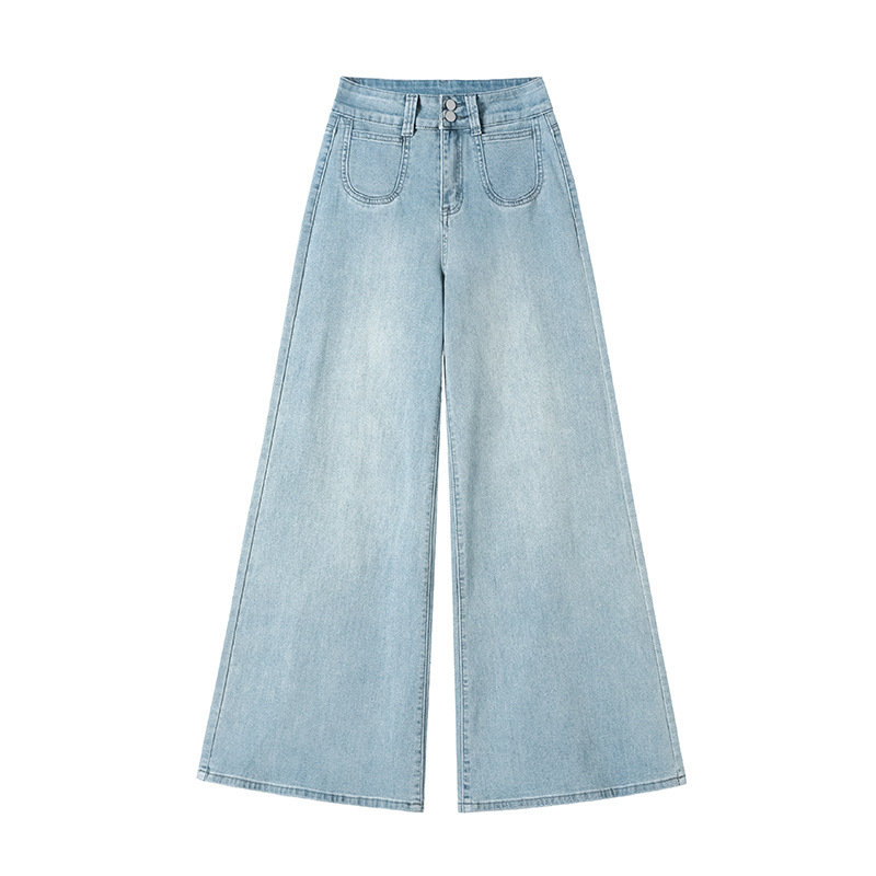 Ženske džinse s širokim krojem i visokim strukom, denim, pamuk 50–70%, mikroelastičnost
