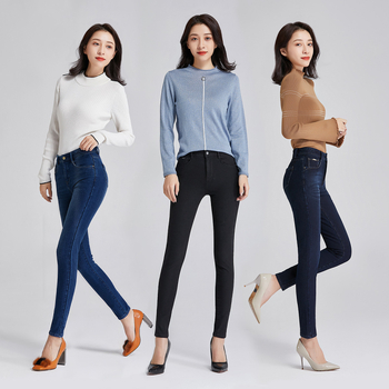 Γυναικείοι τζίν με υψηλή μέση, τετρακατευθυνόμενη ελαστικότητα, βαμβακερός ντένιμ, στενή εφαρμογή τύπου μολυβιού