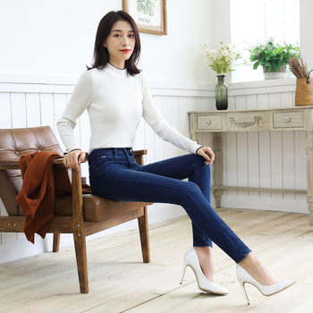 Γυναικείοι τζίν με υψηλή μέση, τετρακατευθυνόμενη ελαστικότητα, βαμβακερός ντένιμ, στενή εφαρμογή τύπου μολυβιού
