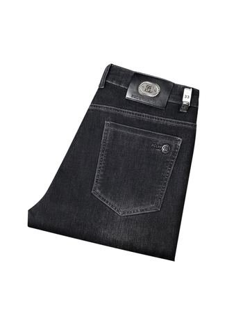 Ανδρικά τζιν υψηλής μέσης, ίσια γραμμή, φερμουάρ μπροστά, διπλή ζώνη μέσης, μίγμα πολυεστέρα-χημικών ινών, άνοιξη-φθινόπωρο